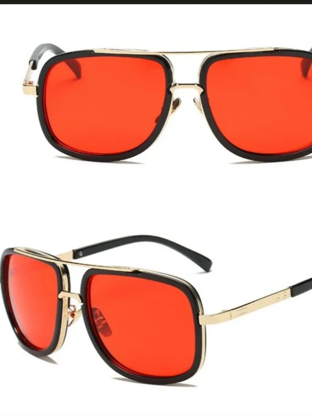Men's Gold/Black Frame Aviator Sunglasses with Red Lenses
